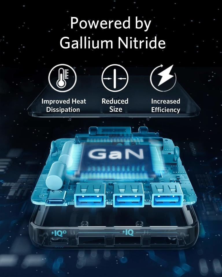 Ładowarka PowerPort Atom III Slim Black Fabric 45W USB C x1, 20W 3 x USB A EU