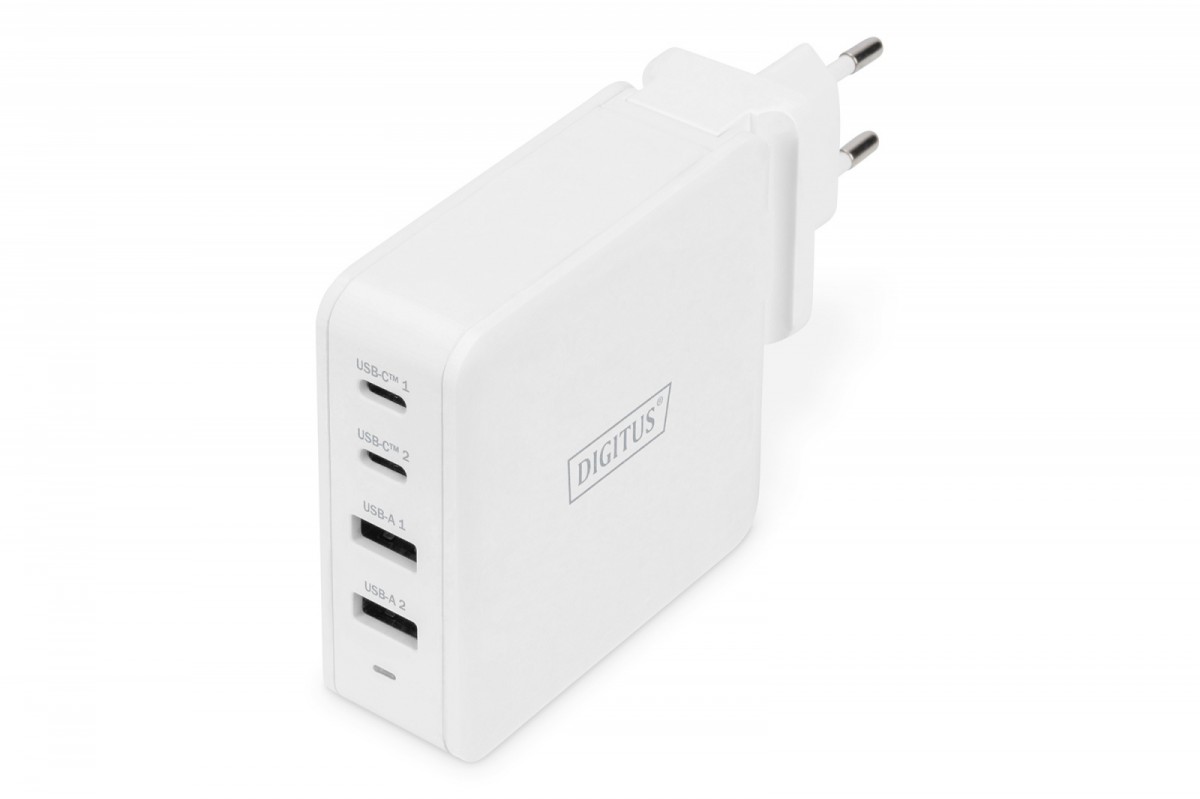 Uniwersalna 4-portowa ładowarka sieciowa 100W, 2x USB-C, 2x USB-A, PD 3.0 Biała
